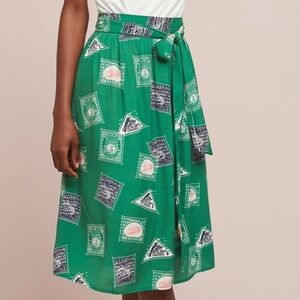 Anthropologie Getaway Postage Stamp Conversational Midi Skirt